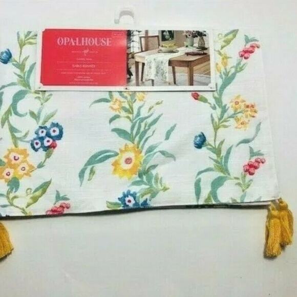 Table Runner Floral 14X72 New Yellow Tassels - Picture 2 of 7